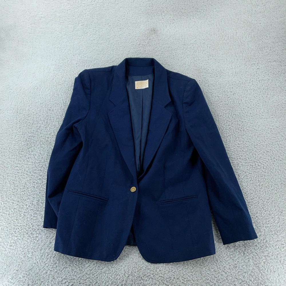 Pendleton Blazer Womens 14 Navy 100% Virgin Wool Made in USA Lined Gold Button